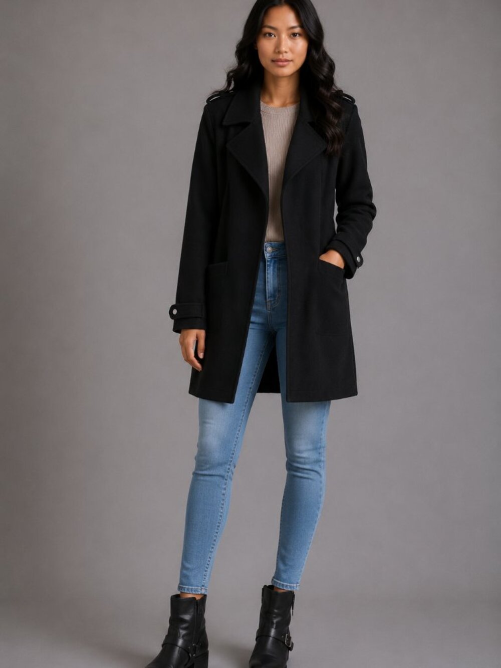 BB Dakota Steve Madden Duster Trench Knit jacket coat W/ S Black BM30502N NWT